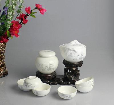 【德化陶瓷 高檔商務禮品 高溫玉瓷8頭手抓壺茶具【灰茶圣】】價格_廠家_圖片 -