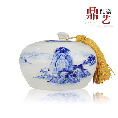 【高檔茶葉罐 手繪山水青花瓷禮品罐子】價(jià)格,廠家,圖片,陶瓷工藝品,福建省德化縣盛藝達(dá)陶瓷工藝-