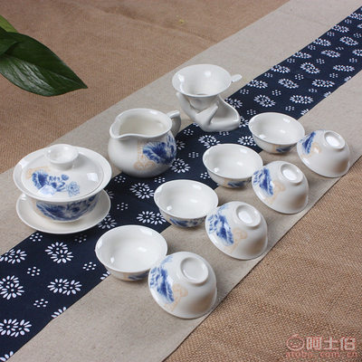 【星宇陶瓷廠家直銷12頭青花瓷禮品茶具整套高檔玉瓷功夫茶具套裝禮品訂制QH-11】德化縣星宇茶具研究所 - 產品庫