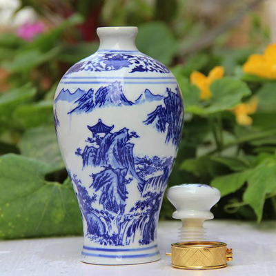 【景德鎮一斤裝陶瓷酒瓶 1斤裝青花山水梅瓶 訂貨定制 批發酒瓶】價格,廠家,圖片,陶瓷包裝容器,景德鎮金泰陶瓷-